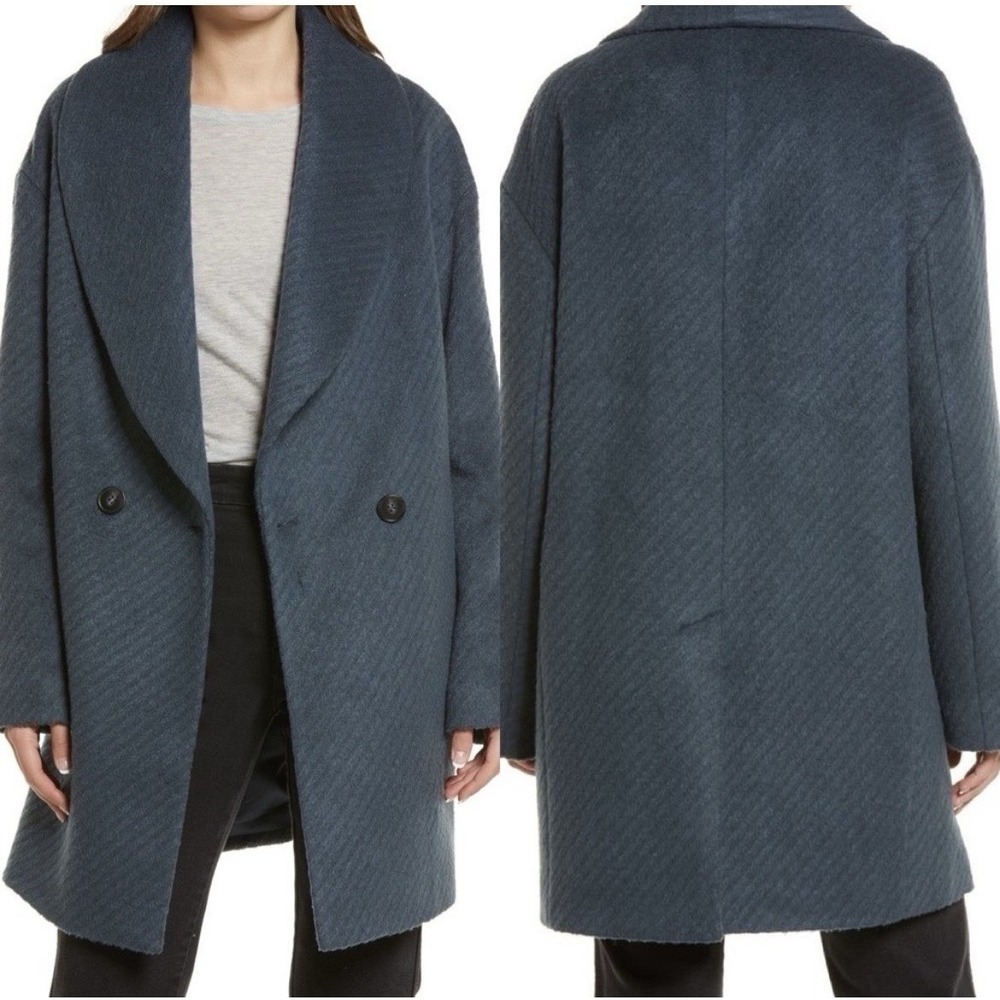Avec Les Filles Wool Blend Shawl-Collar Grey Blue‎ Slate Coat Women's Size XS
